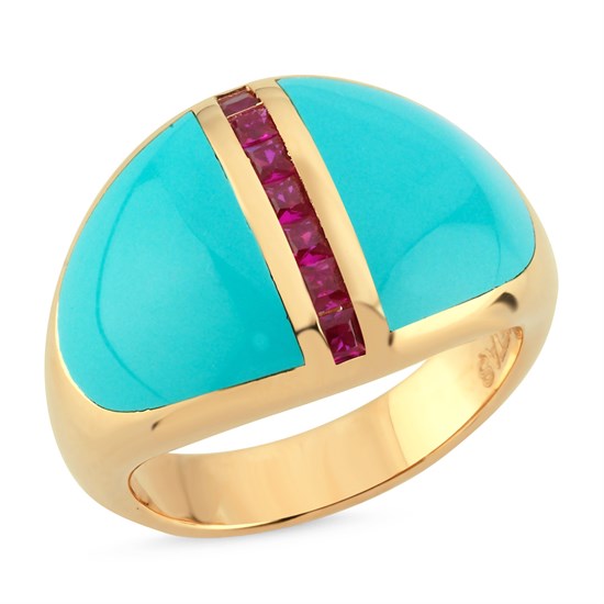 Cetaş Eterna Altın Yüzük  Mavi Mineli Magenta Taşlı 14 Ayar