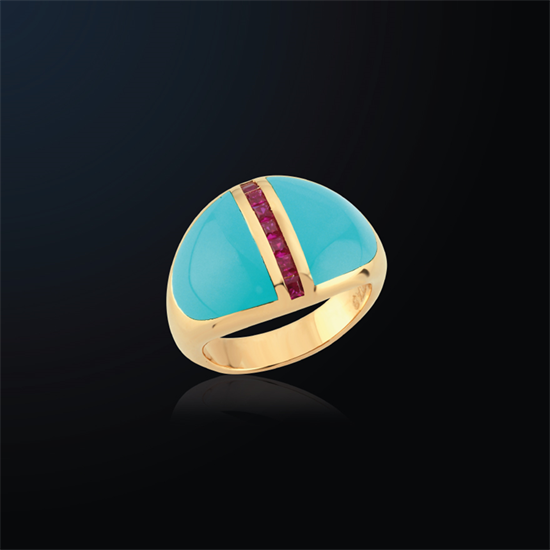 Cetaş Eterna Altın Yüzük  Mavi Mineli Magenta Taşlı 14 Ayar