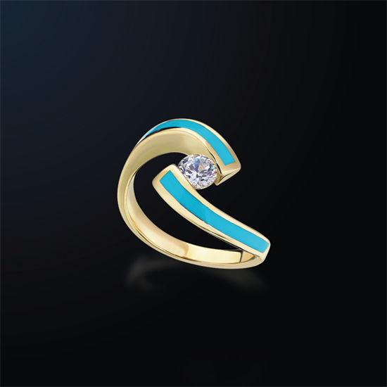Cetaş Eterna Altın Yüzük Turkuaz Mineli 14 Ayar
