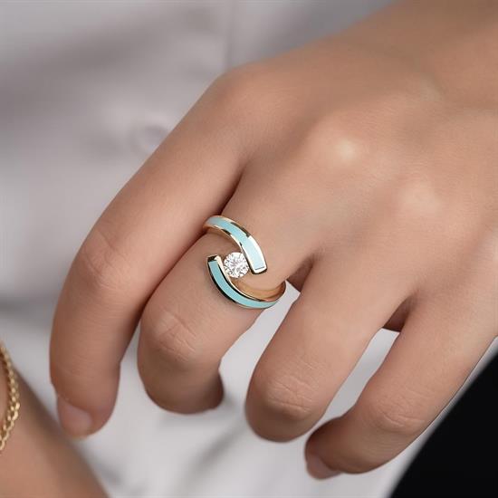 Cetaş Eterna Altın Yüzük Turkuaz Mineli 14 Ayar