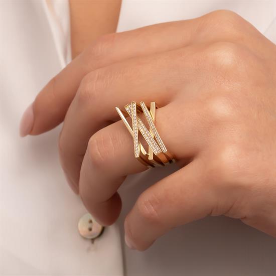 Cetaş Eterna Çapraz Model 14 Ayar Altın Yüzük