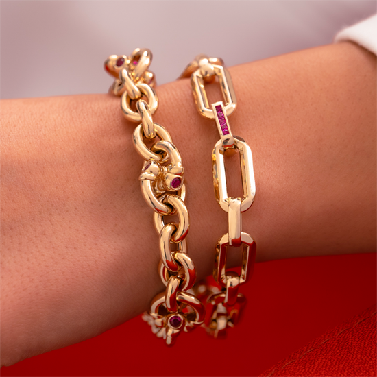 Cetaş Eterna Kırmızı Taşlı 14 Ayar Altın Bileklik