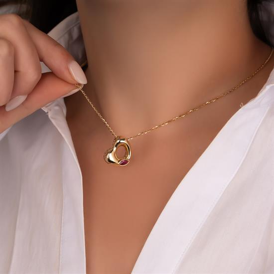 Cetaş Eterna Ruby Kalpli Kolye