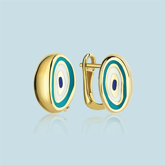 Cetaş Fortuna 14 Ayar Sarı Altın Mavi-Beyaz Mineli Küpe