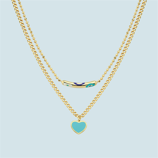 Cetaş Fortuna Altın Kolye 14 Ayar Sarı Altın Turkuaz Mineli Kolye