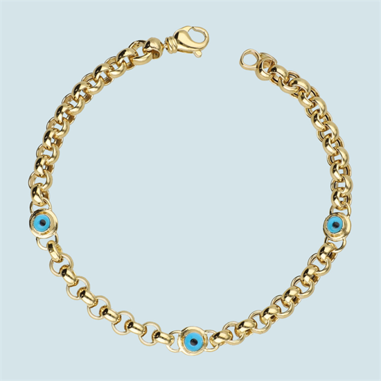 Cetaş Fortuna Bileklik 14 Ayar Altın Üç Nazar Boncuklu