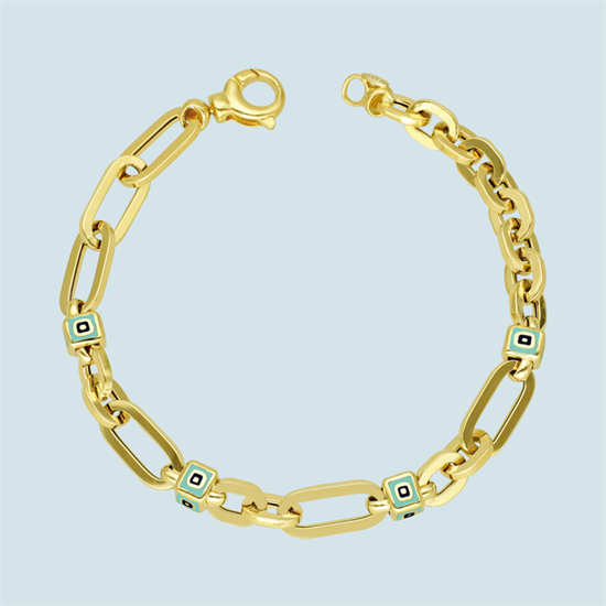 Cetaş Fortuna Bileklik 14 Ayar Sarı Altın Mineli Nazar