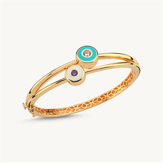 Cetaş Minima Altın Kelepçe Bilezik Turkuaz-Beyaz Mineli 14 Ayar