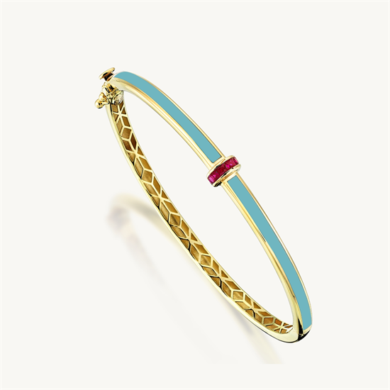 Cetaş Minima Turkuaz Mineli  Altın Kelepçe Bilezik 14 Ayar