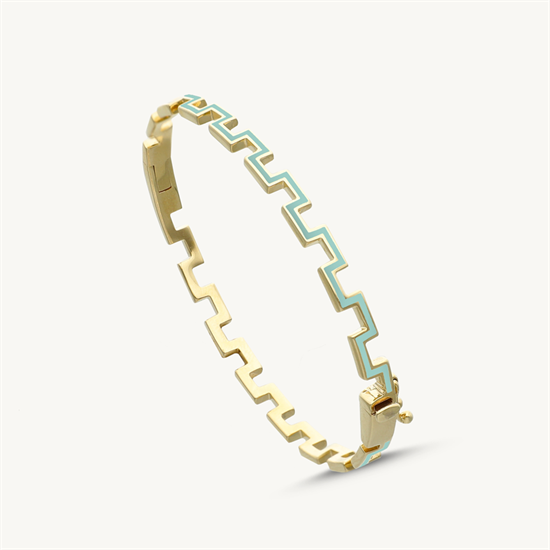 Cetaş Minima 14 Ayar Altın Kelepçe Bilezik Turkuaz Mineli