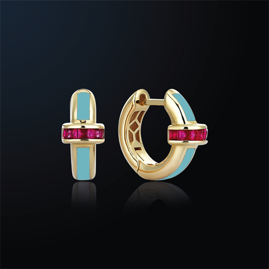 Cetaş Minima Küpe Turkuaz Mineli 14 Ayar Altın