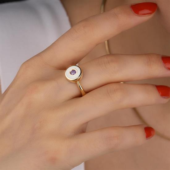 Cetaş Minima Altın Yüzük Beyaz Mineli 14 Ayar