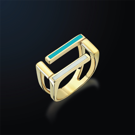 Cetaş Minima 14 Ayar Altın Yüzük Turkuaz Beyaz Mineli