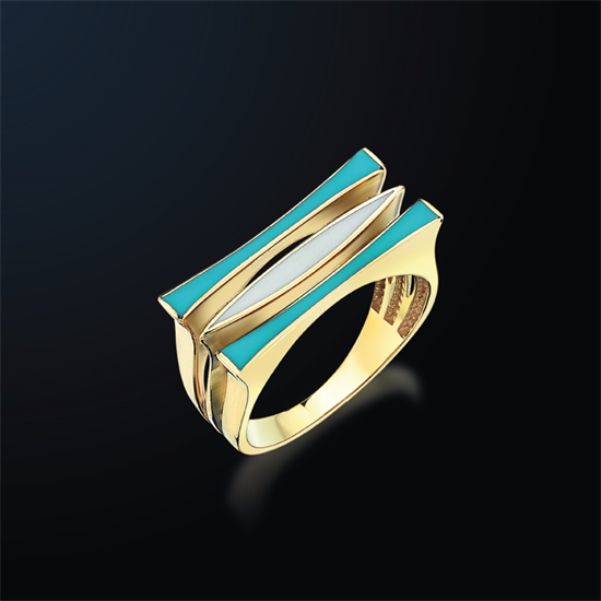 Cetaş Minima Altın Yüzük Turkuaz Beyaz Mineli 14 Ayar