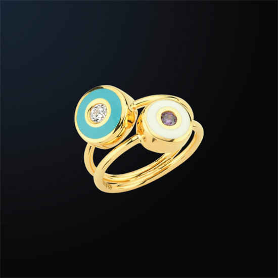 Cetaş Minima Altın Yüzük Turkuaz-Beyaz Mineli 14 Ayar