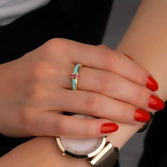 Cetaş Minima Altın Yüzük Turkuaz Mineli 14 Ayar Yüzük