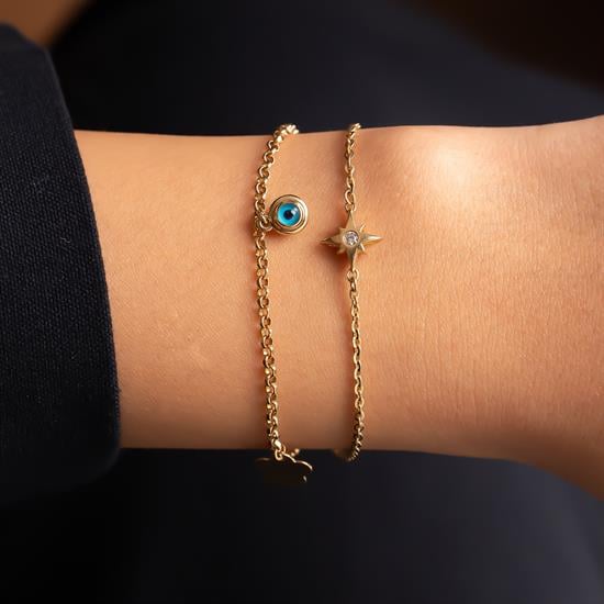 Cetaş Nazar Boncuklu  Bileklik 14 Ayar Altın