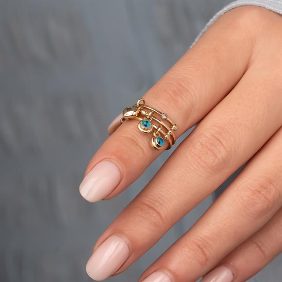 Cetaş Nazar Boncuklu Yüzük 14 Ayar Altın