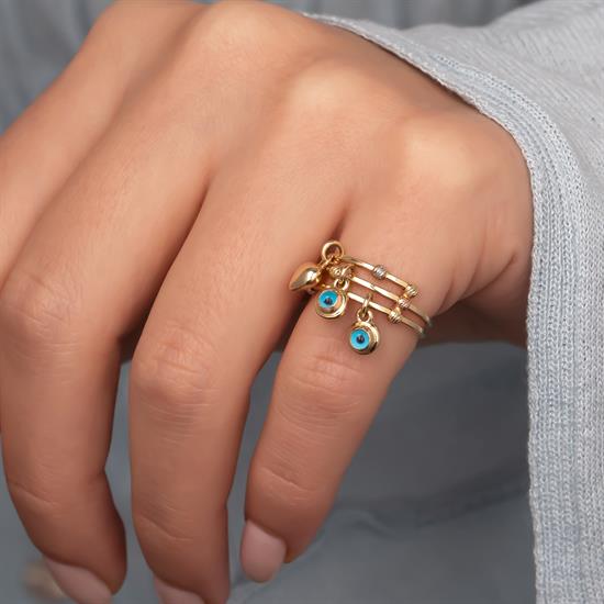 Cetaş Nazar Boncuklu Yüzük 14 Ayar Altın