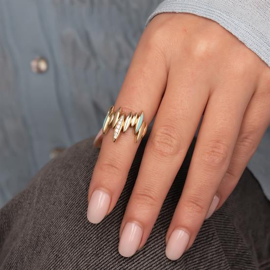 Cetaş Ortası Taşlı Yüzük 14 Ayar Altın