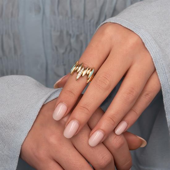 Cetaş Ortası Taşlı Yüzük 14 Ayar Altın