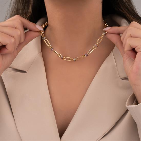 Cetaş Renkli Taşlı Ataç 14 Ayar Altın Kolye