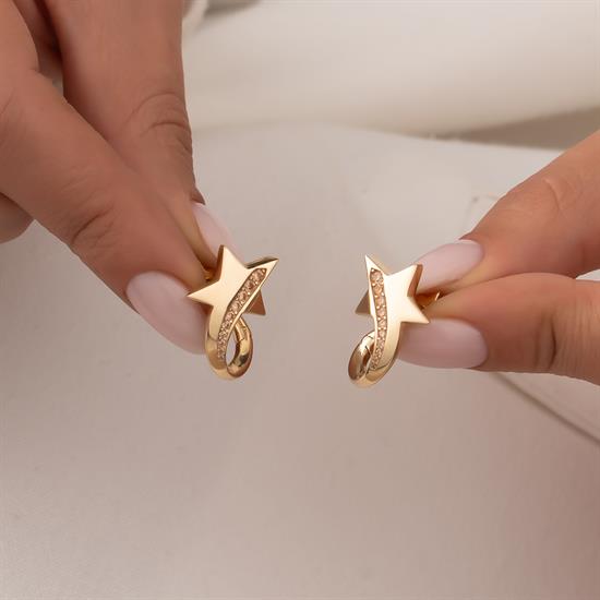 Cetaş Taşlı Yıldız 14 Ayar Altın Küpe