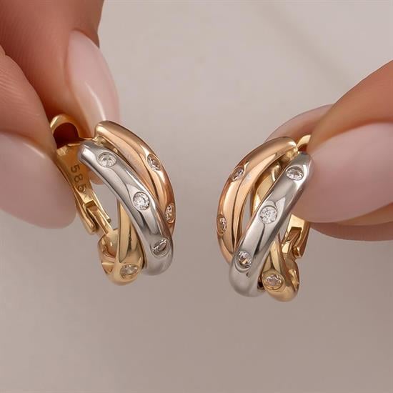 Cetaş Üç Renk 14 Ayar Altın Küpe