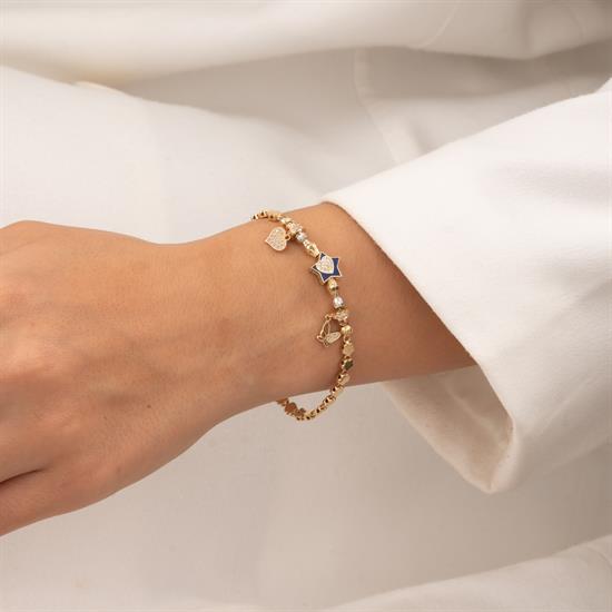 Kelebek - Kalp Charmlı 14 Ayar Altın Bileklik