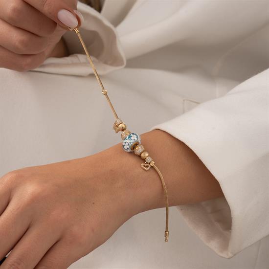 Kalp-Kelebek Charmlı 14 Ayar Altın Bileklik