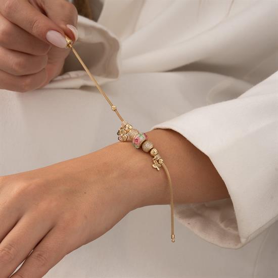 Kelebek -Yonca Charmlı 14 Ayar Altın Bileklik