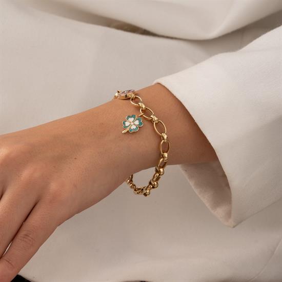 Yonca Charmlı 14 Ayar Altın Bileklik