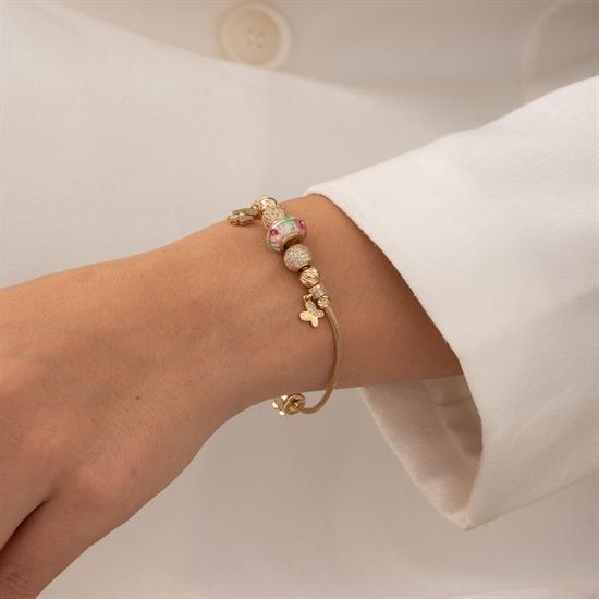 Kelebek -Yonca Charmlı 14 Ayar Altın Bileklik