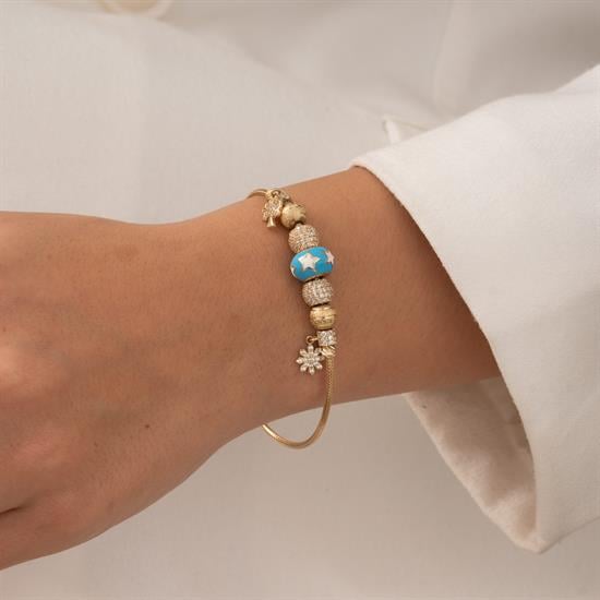 Taşlı Çiçek - Ağaç Charmlı 14 Ayar Altın Bileklik