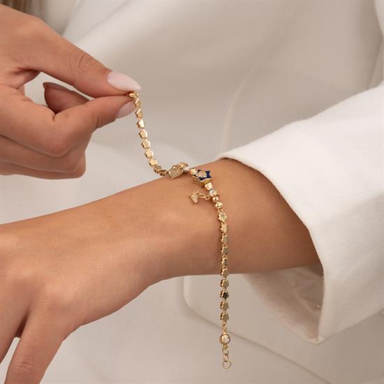 Kelebek - Kalp Charmlı 14 Ayar Altın Bileklik