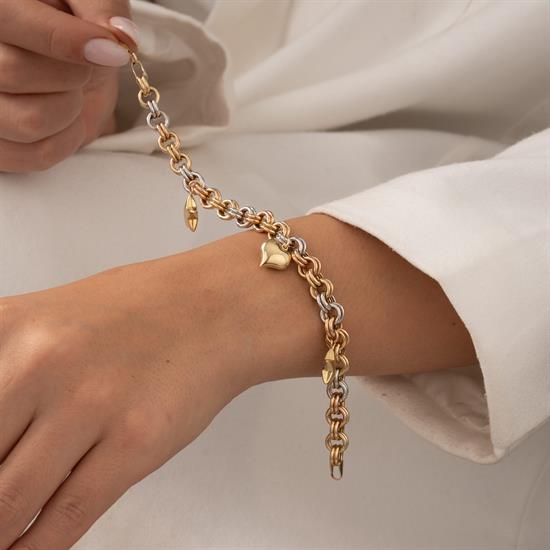 Kalp-Yıldız Charmlı 3 Renk 14 Ayar Altın Bileklik