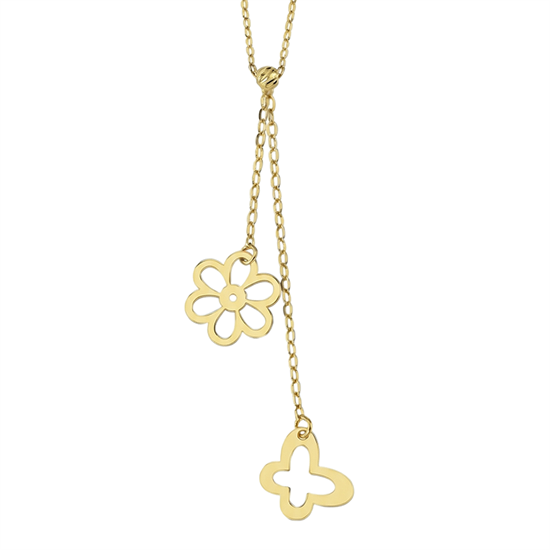 Çiçek Detaylı Kelebek 14 Ayar Altın Kolye