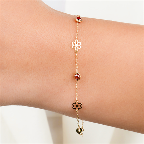 Çiçek Figürlü 14 Ayar Altın Minimal Bileklik