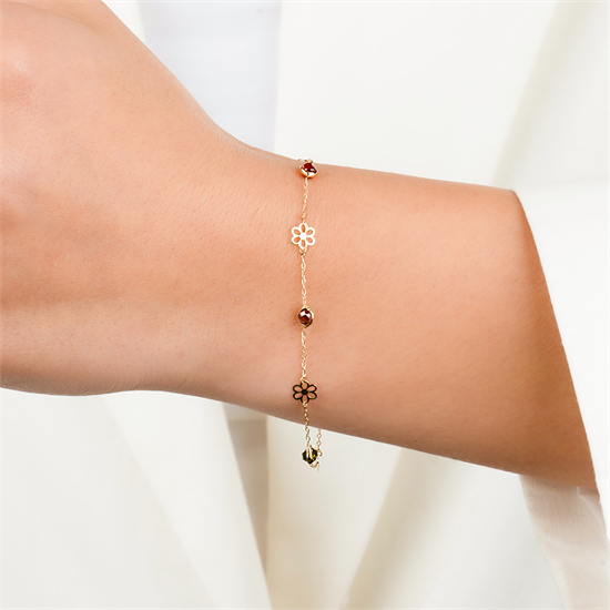 Çiçek Figürlü 14 Ayar Altın Minimal Bileklik