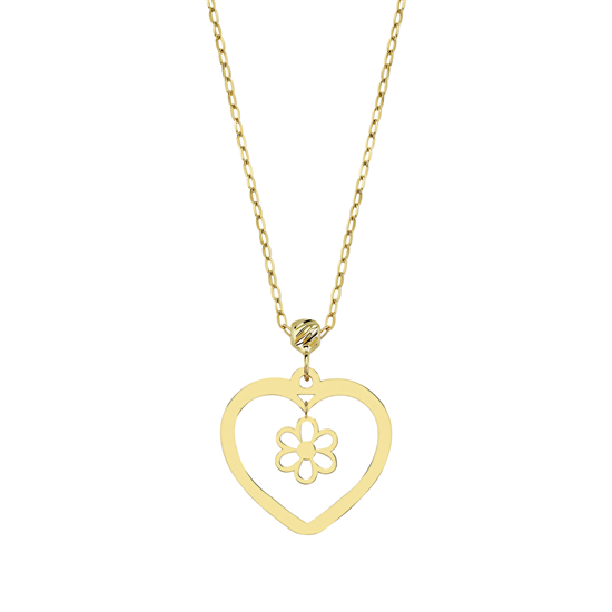Çiçekli Kalp 14 Ayar Altın Kolye
