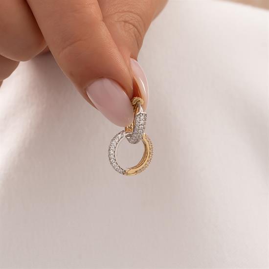 Çift Renk Taşlı Altın Küpe 14 Ayar