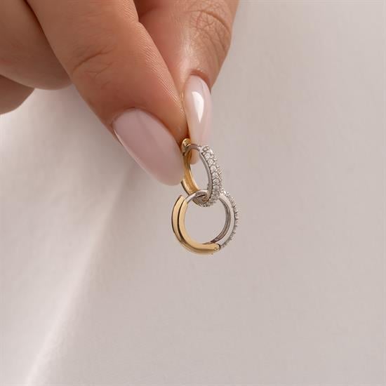 Çift Renk Taşlı 14 Ayar Altın Küpe