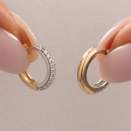 Çift Renk Taşlı 14 Ayar Altın Küpe