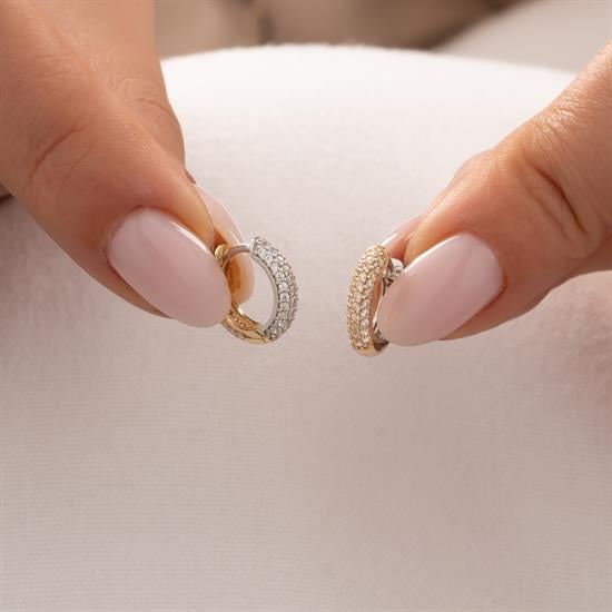 Çift Renk Taşlı Altın Küpe 14 Ayar