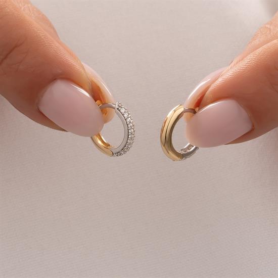 Çift Renk Taşlı 14 Ayar Altın Küpe