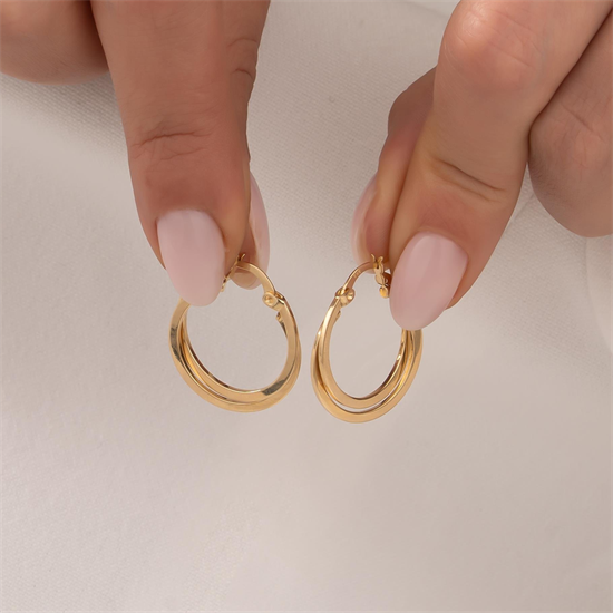 Çift Sıra Halka Küpe 14 Ayar Altın