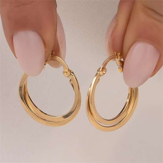 Çift Sıra Halka Küpe 14 Ayar Altın