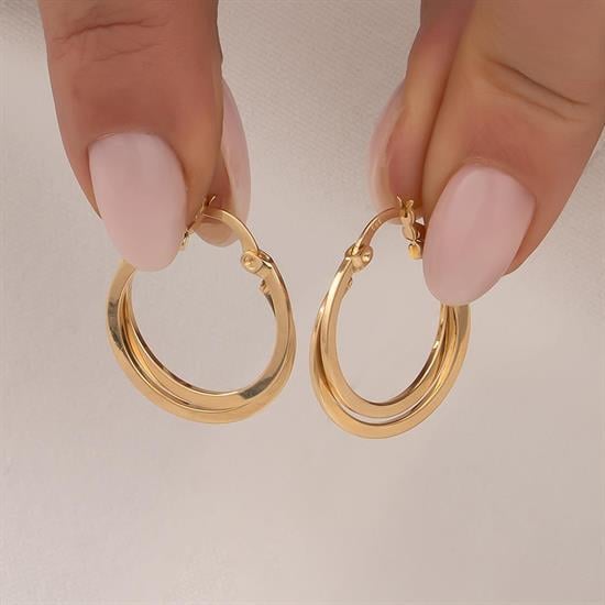 Çift Sıra Halka Küpe 14 Ayar Altın