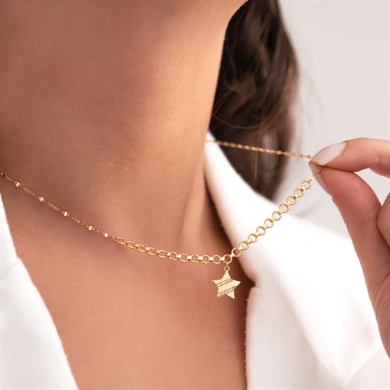 Çift Zincirli Yıldız 14 Ayar Altın Kolye