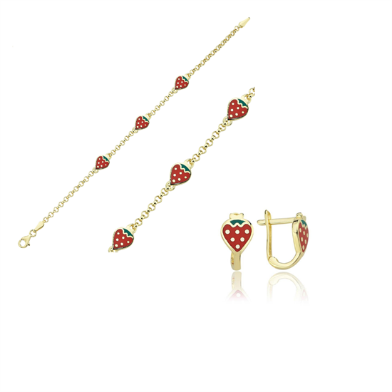 Çilek Çocuk Bileklik Küpe Set